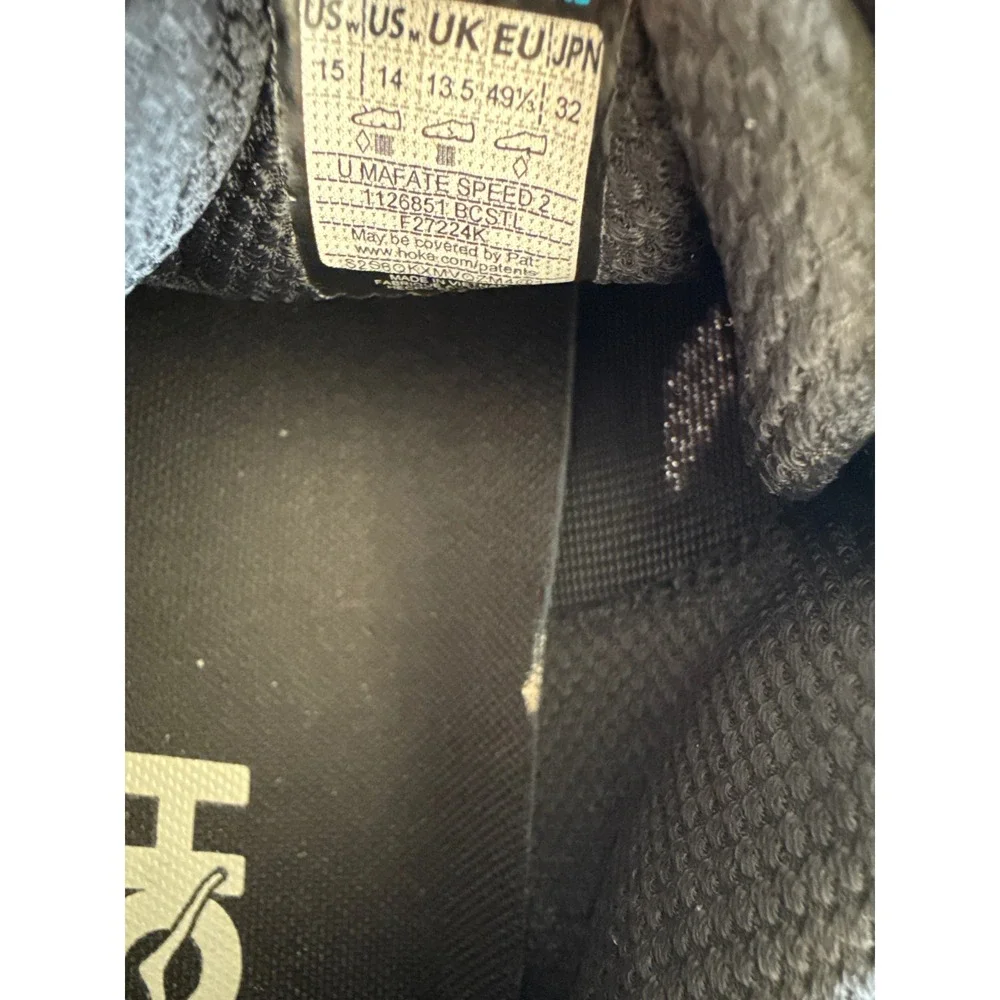 HOKA One One Mens Mafate Speed 2 Vibram Sole Black Castle Rock Sneaker Size 15‎